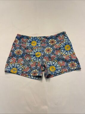 Women’s Fitness Blue Multi-Color Kaleidoscope Compression Bike Shorts Size Med